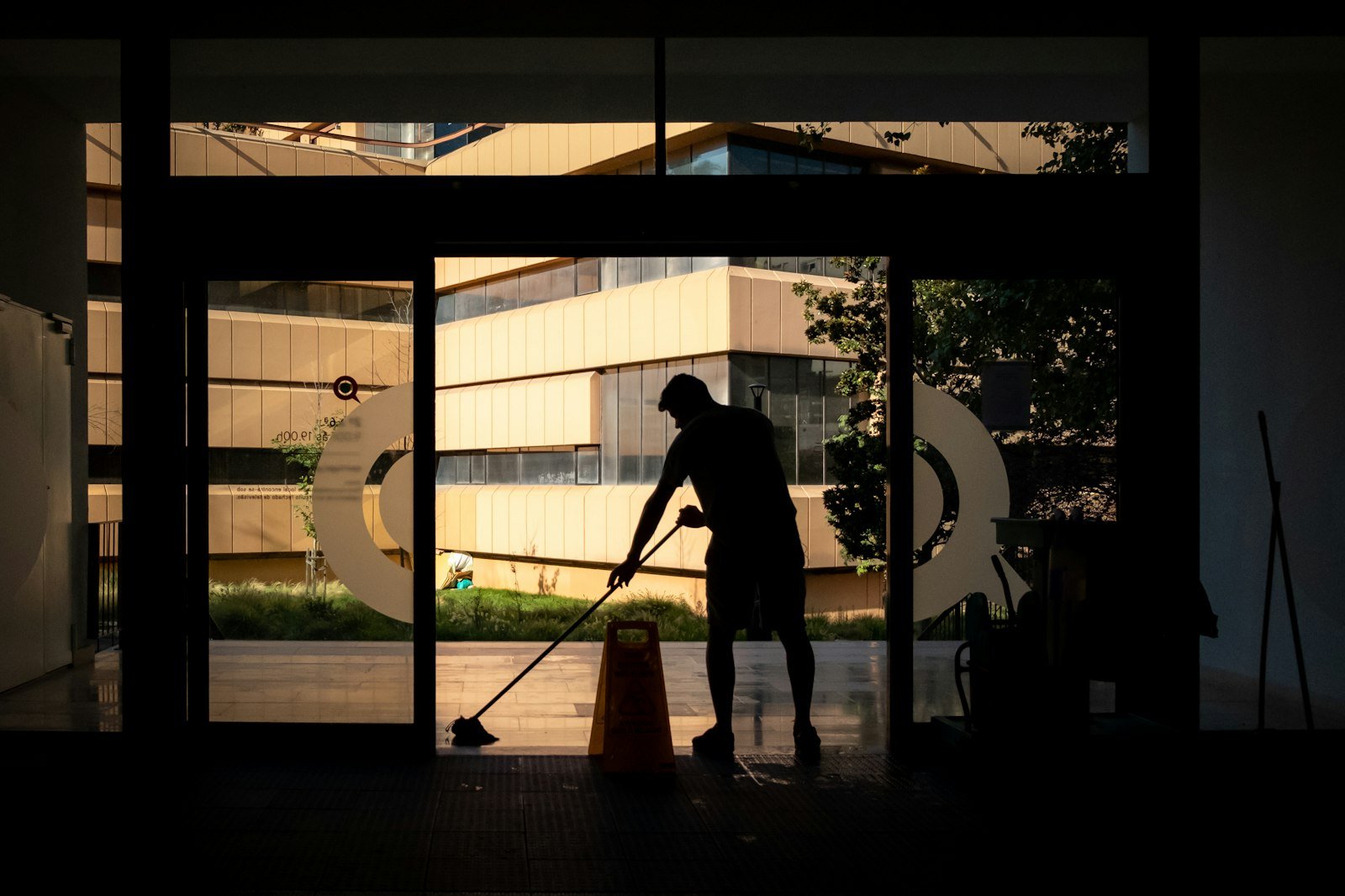 Corporate reception area with floor to ceiling glass and cleaned carpet